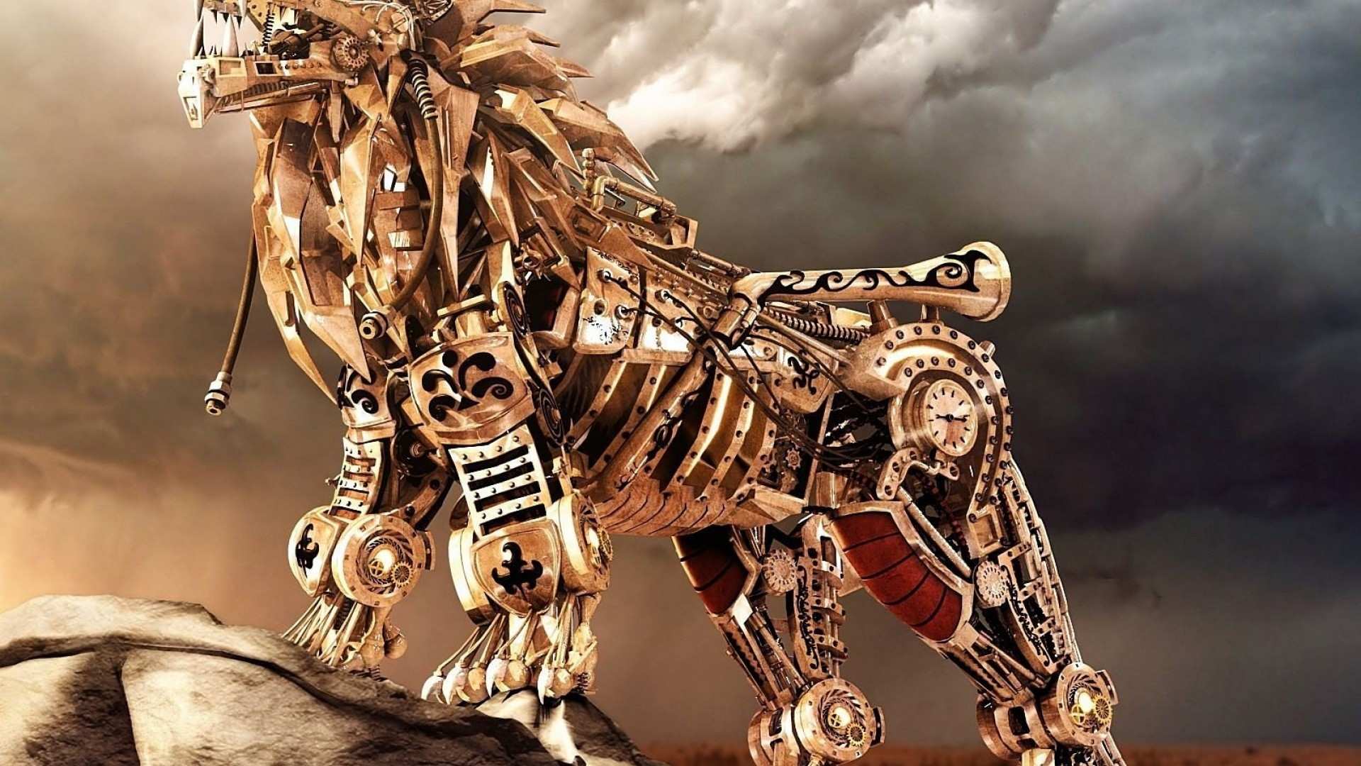 SimplyWallpapers Abstract clouds robots mecha digital art